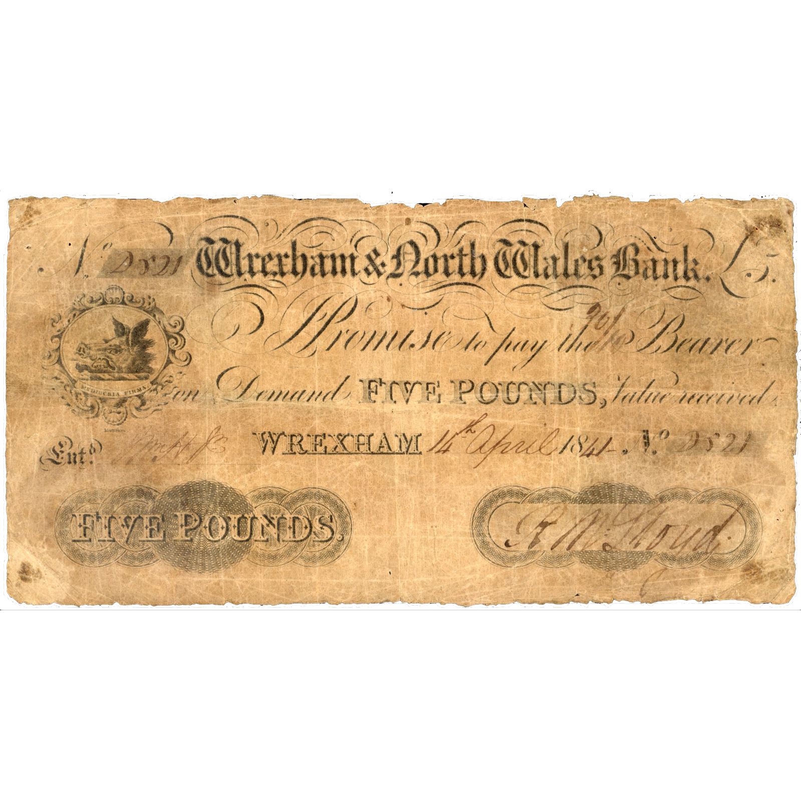 Wrexham & North Wales Bank 1841 £1 banknote Outing 2438a – Coins and ...