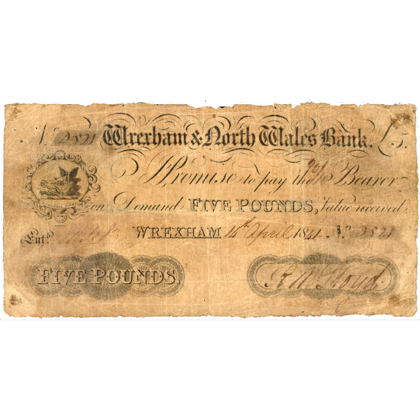 Wrexham & North Wales Bank 1841 £1 banknote Outing 2438a