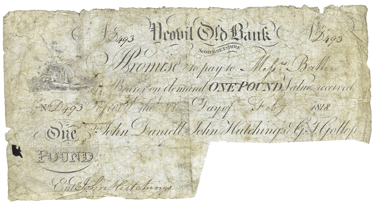 Yeovil Old Bank 1817 £1 banknote Outing 2443b