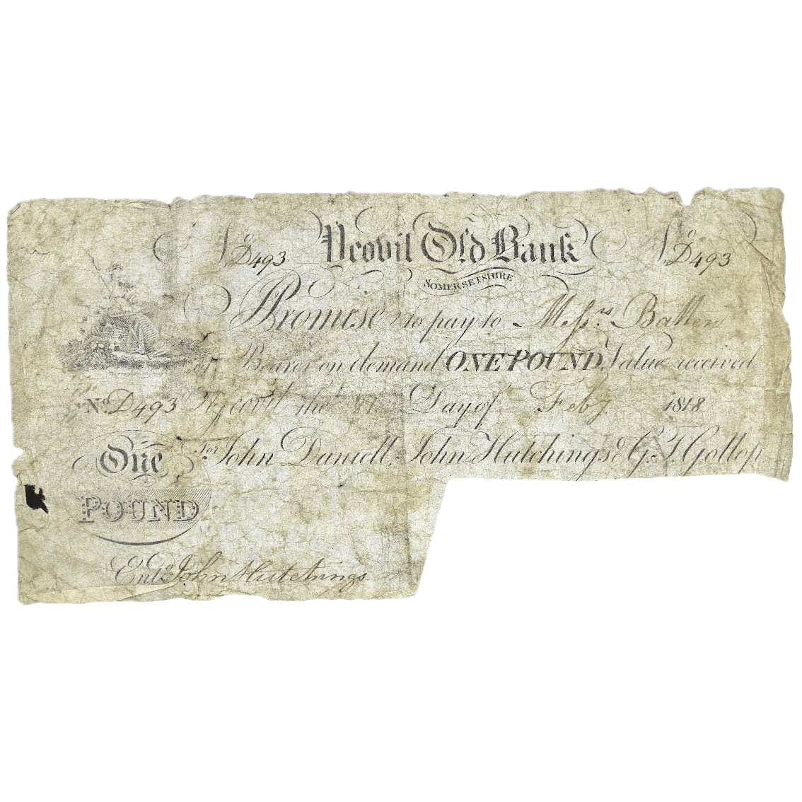 Yeovil Old Bank 1817 £1 banknote Outing 2443b