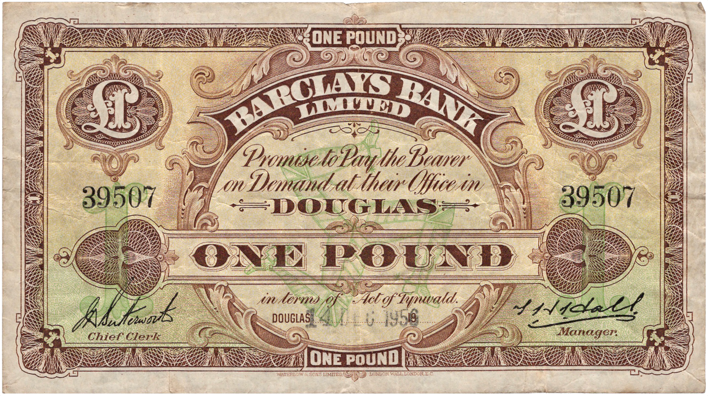 ISLE OF MAN P.1c IM16e Barclays Bank 1956 £1 AVF