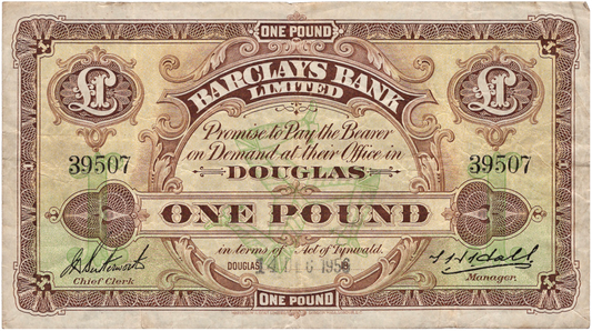 ISLE OF MAN P.1c IM16e Barclays Bank 1956 £1 AVF
