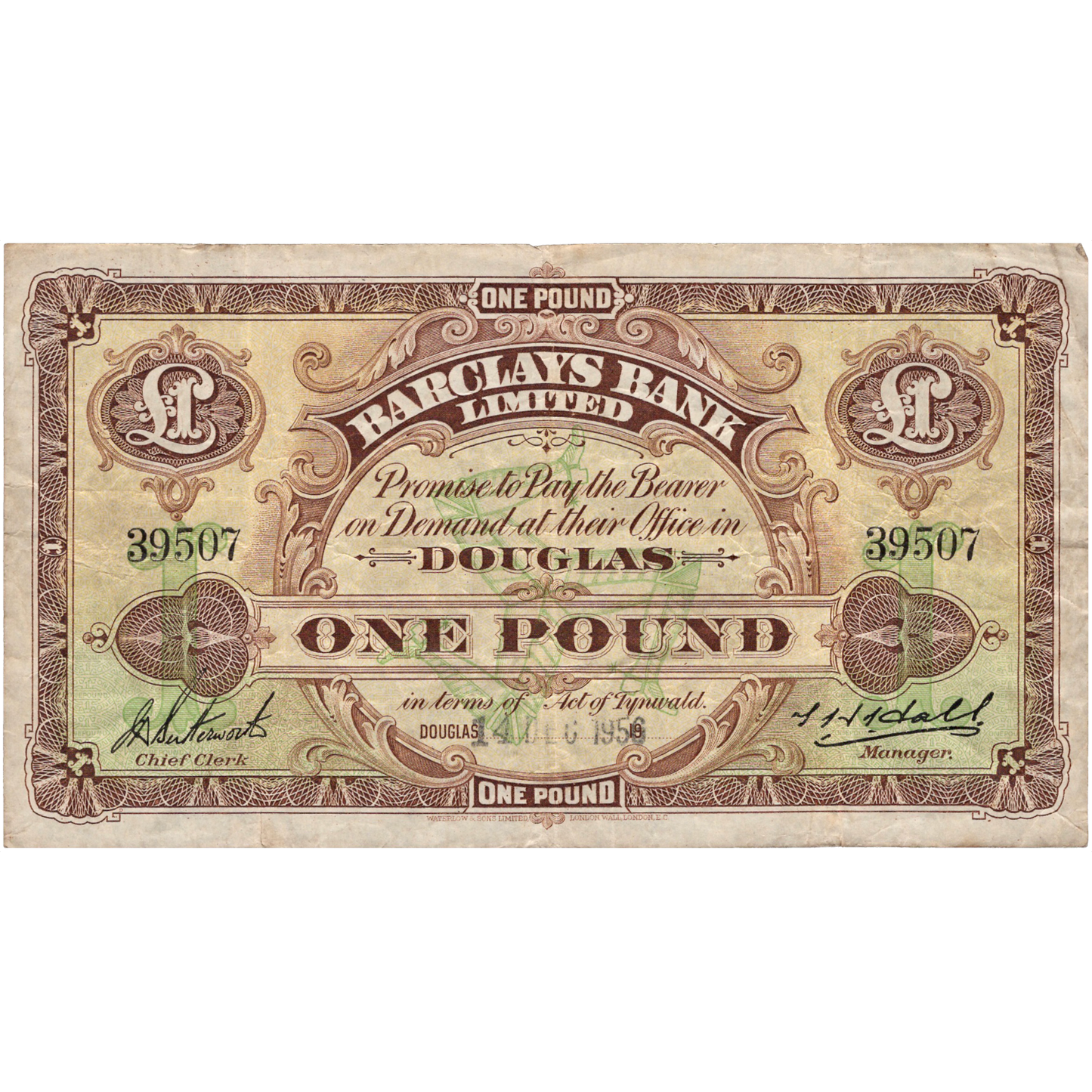 ISLE OF MAN P.1c IM16e Barclays Bank 1956 £1 AVF