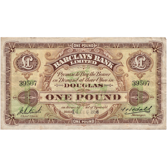 ISLE OF MAN P.1c IM16e Barclays Bank 1956 £1 AVF