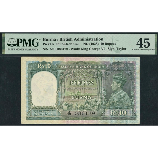 BURMA P.5 1938 10 Rupees Choice EF 45