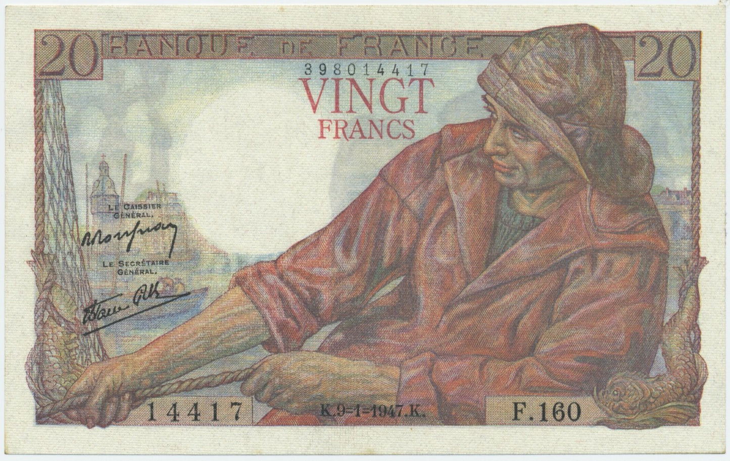 FRANCE P.100b 1947 20Fr Rousseau, Favre-Gilly UNC