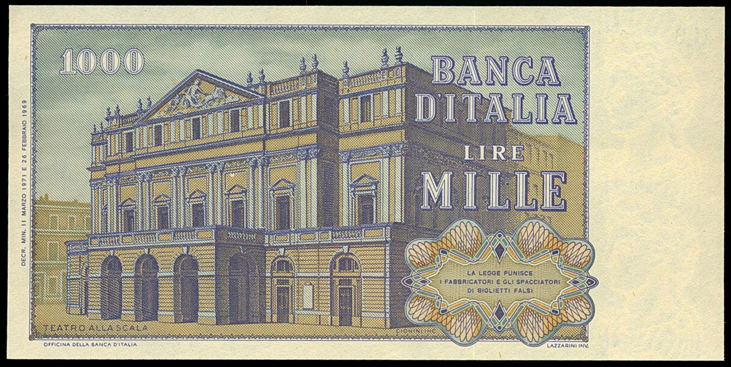 ITALY P.101a 1969 1,000 Lire UNC