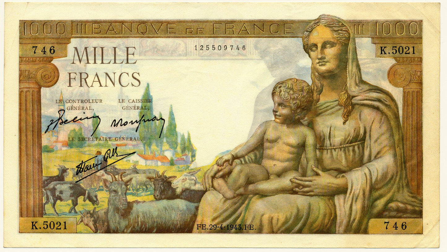 FRANCE P.102 France 1943 1000Fr GVF