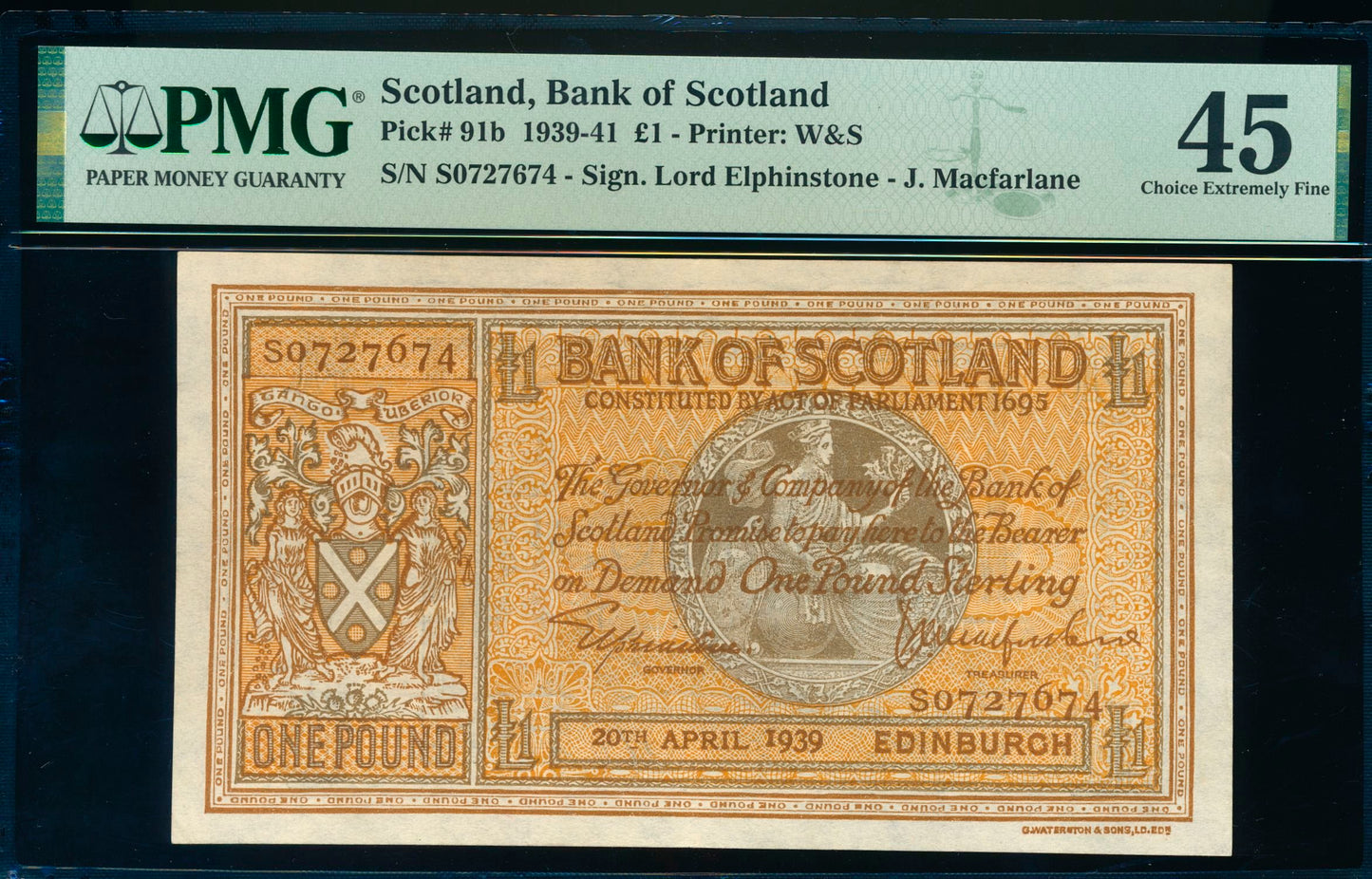 SCOTLAND P.91b SC103b 1939 Bank of Scotland £1 S Choice EF 45