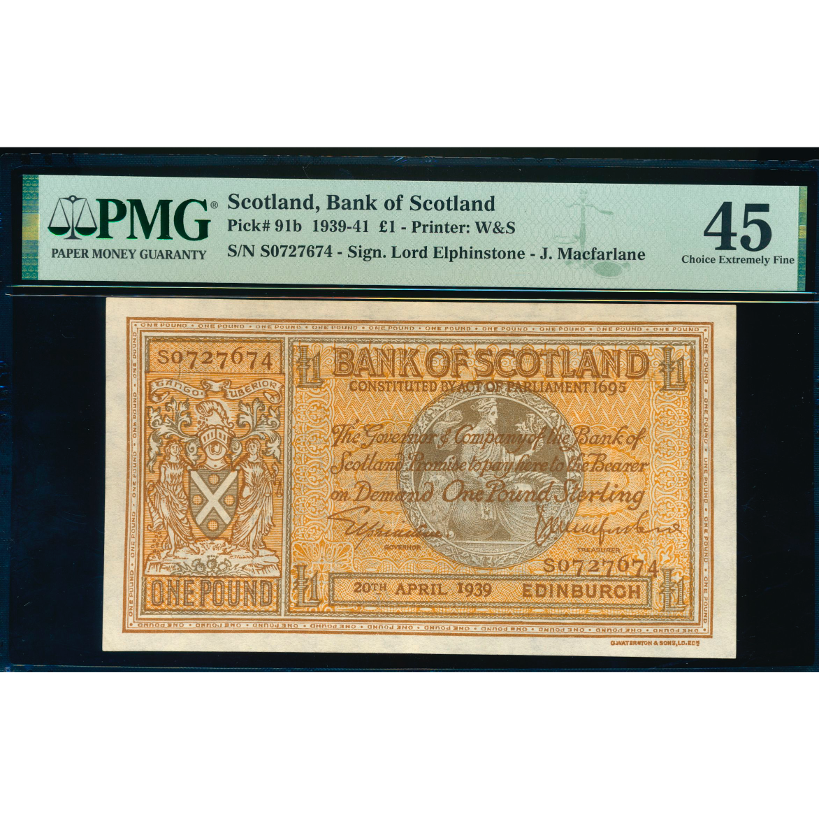 SCOTLAND P.91b SC103b 1939 Bank of Scotland £1 S Choice EF 45