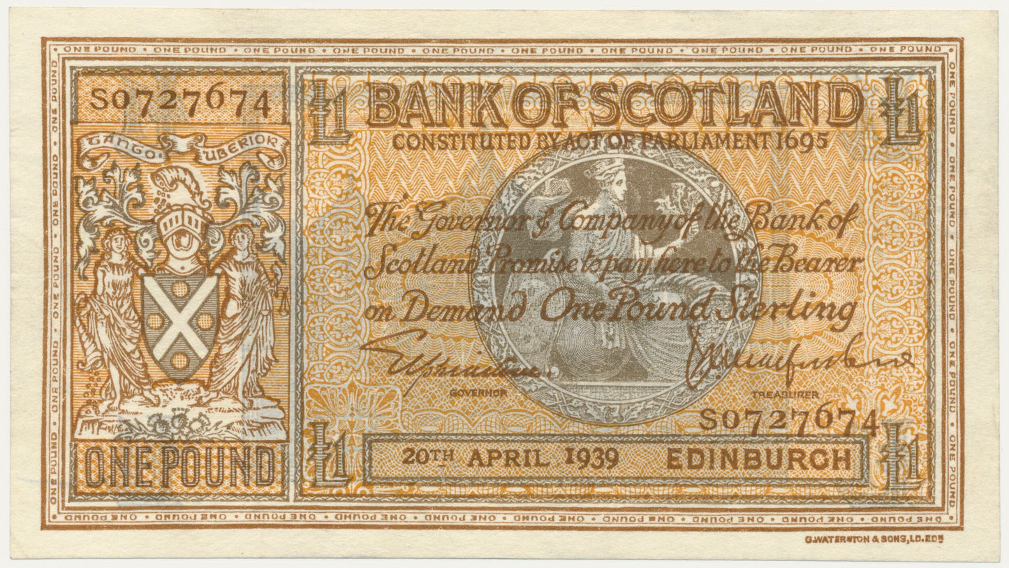 SCOTLAND P.91b SC103b 1939 Bank of Scotland £1 S Choice EF 45