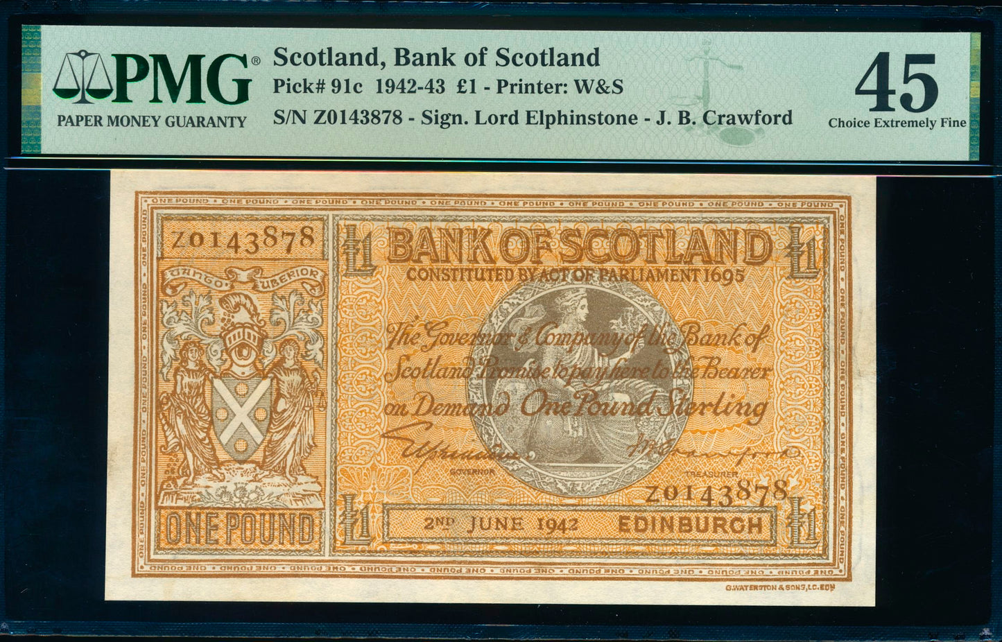 SCOTLAND P.91c SC103c 1942 Bank of Scotland £1 EF Z