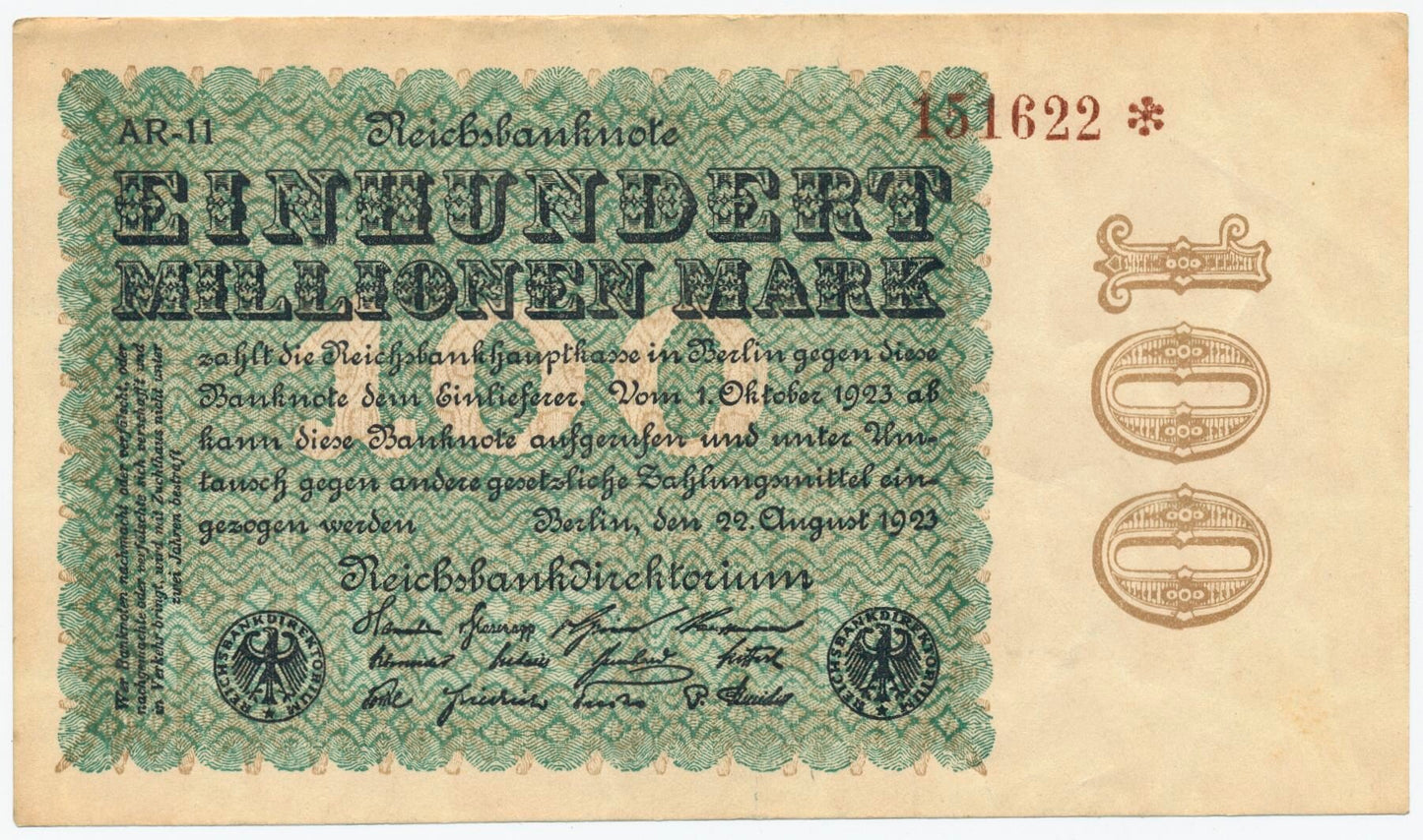 GERMANY P.107f 1923 100,000,000 Mark AUNC