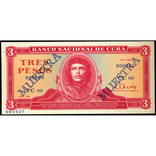 CUBA P.107s 1983-1989 3 pesos UNC