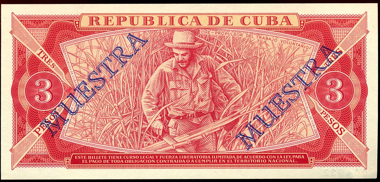 CUBA P.107s 1983-1989 3 pesos UNC