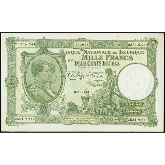 BELGIUM P.110 1943 1000 Francs AUNC