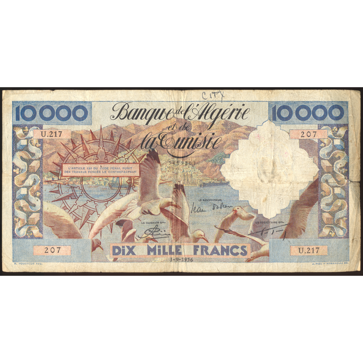 ALGERIA P.110 1940 1000 Francs VF