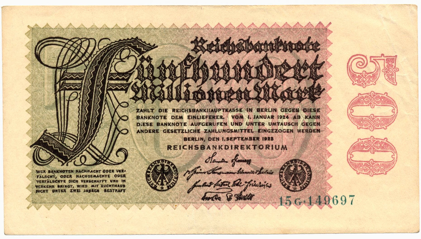 GERMANY P.110b 1923 500,000,000 Mark UNC