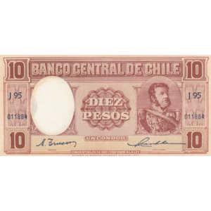 CHILE P.111 10 Pesos 1947-1958 BANKNOTE AUNC