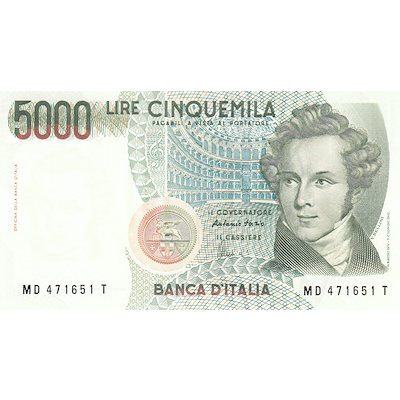 ITALY P.111c 1985 5,000 Lire UNC