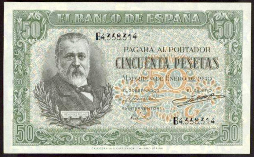 SPAIN P.117a 1943 50 Peseta Choice 58 EPQ AUNC