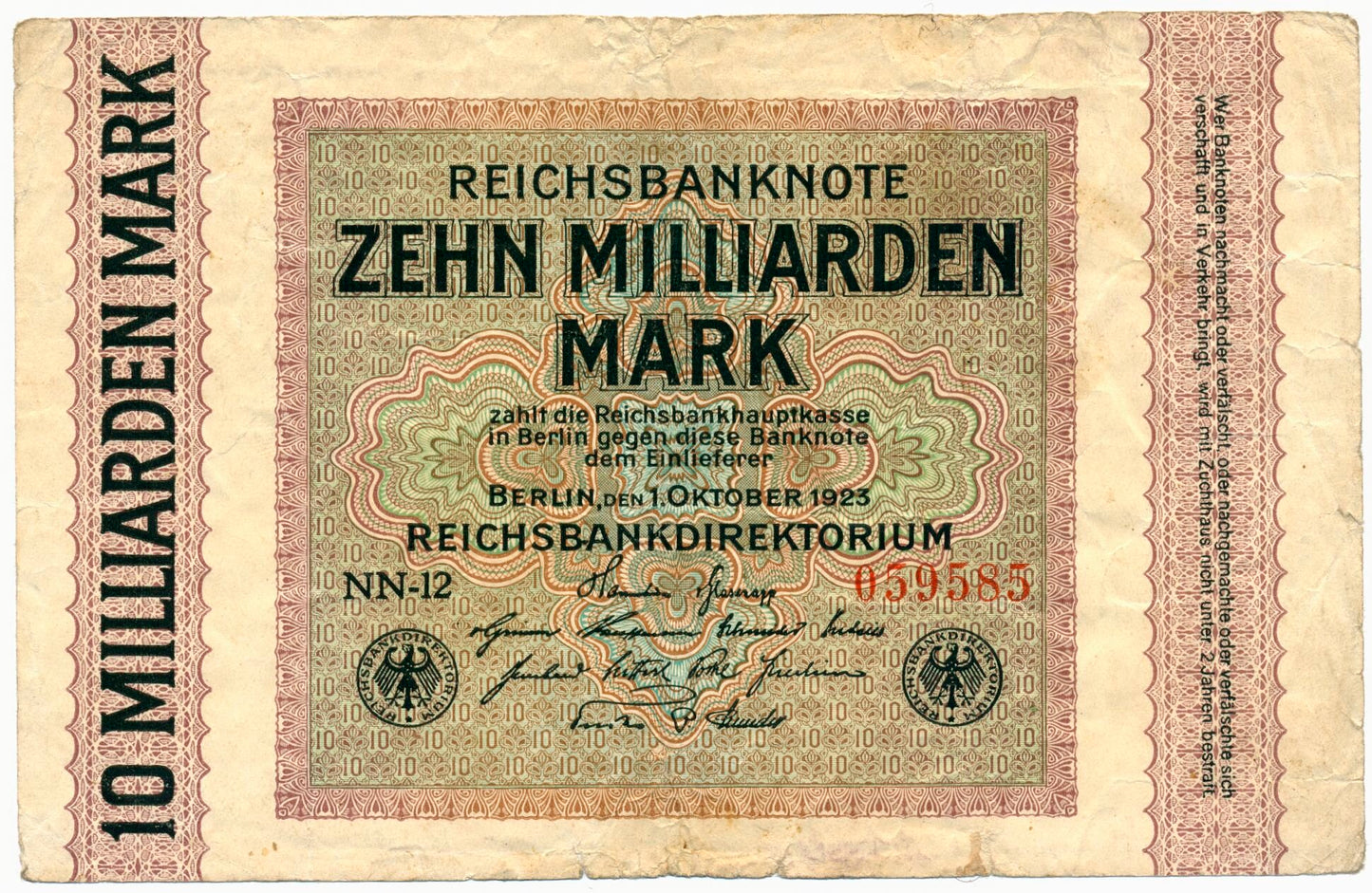 GERMANY P.117a 1923 10,000,000,000 Mark GF