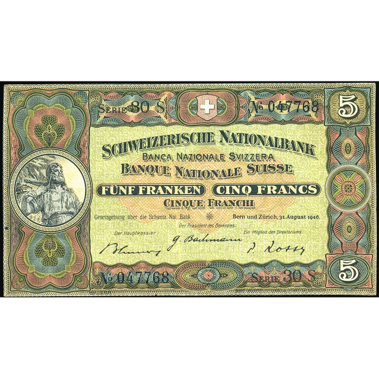 SWITZERLAND P.11l 1946 5 Franken EF