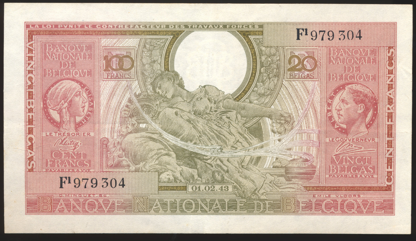 BELGIUM P.123 1943 100 Francs GEF