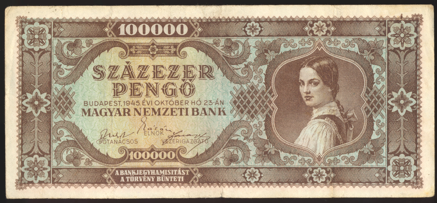 HUNGARY P.127 1946 100,000 Pengo NEF