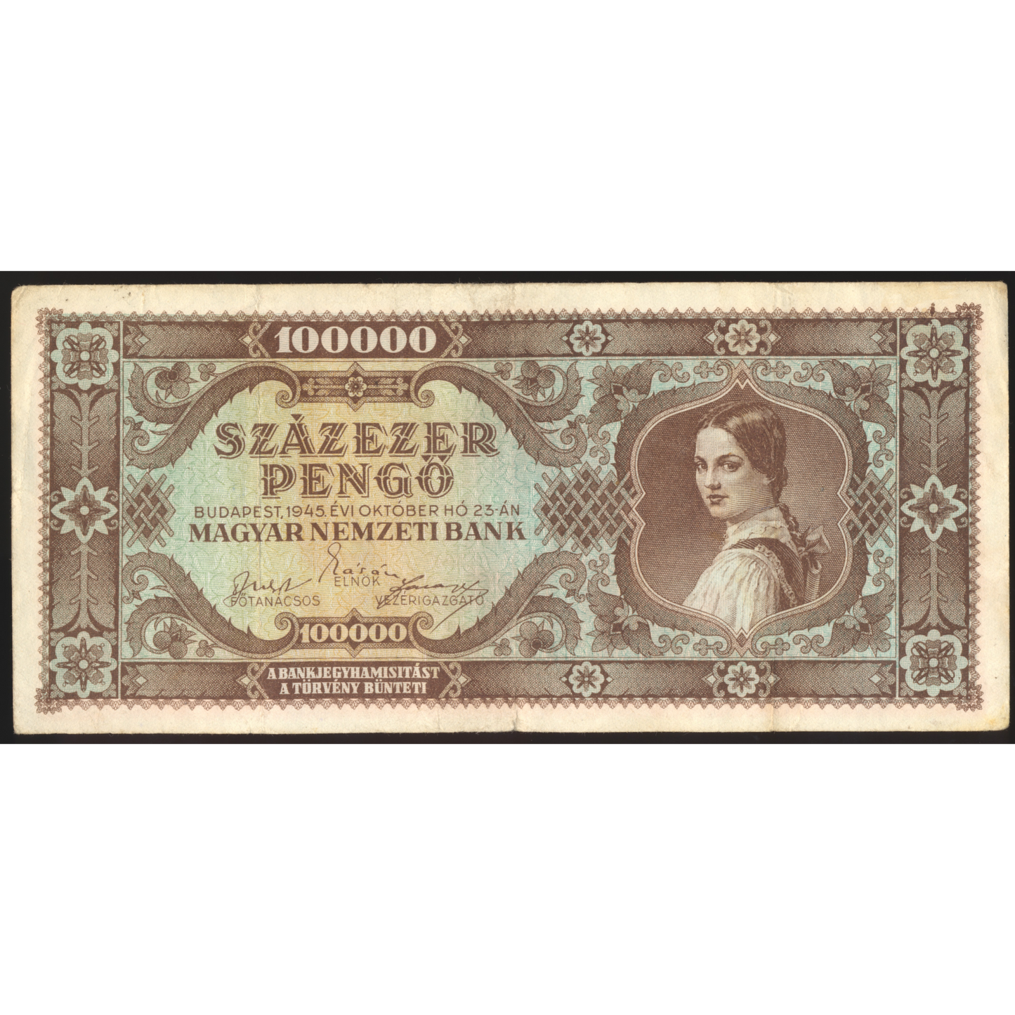 HUNGARY P.127 1946 100,000 Pengo NEF