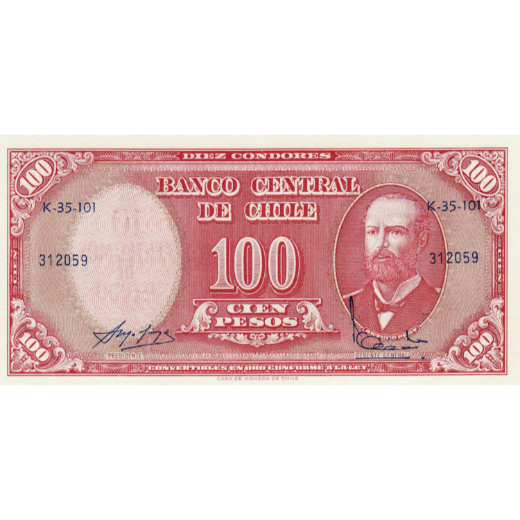CHILE P.127a 10 Centesimos de Escudo on 100 Pesos 1960 BANKNOTE UNC