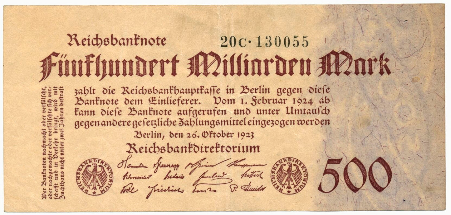 GERMANY P.127b 1923 500,000,000,000 Mark VF