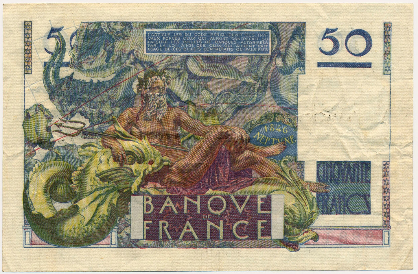 FRANCE P.127c 1950 50Fr Cormier, Gargam VF