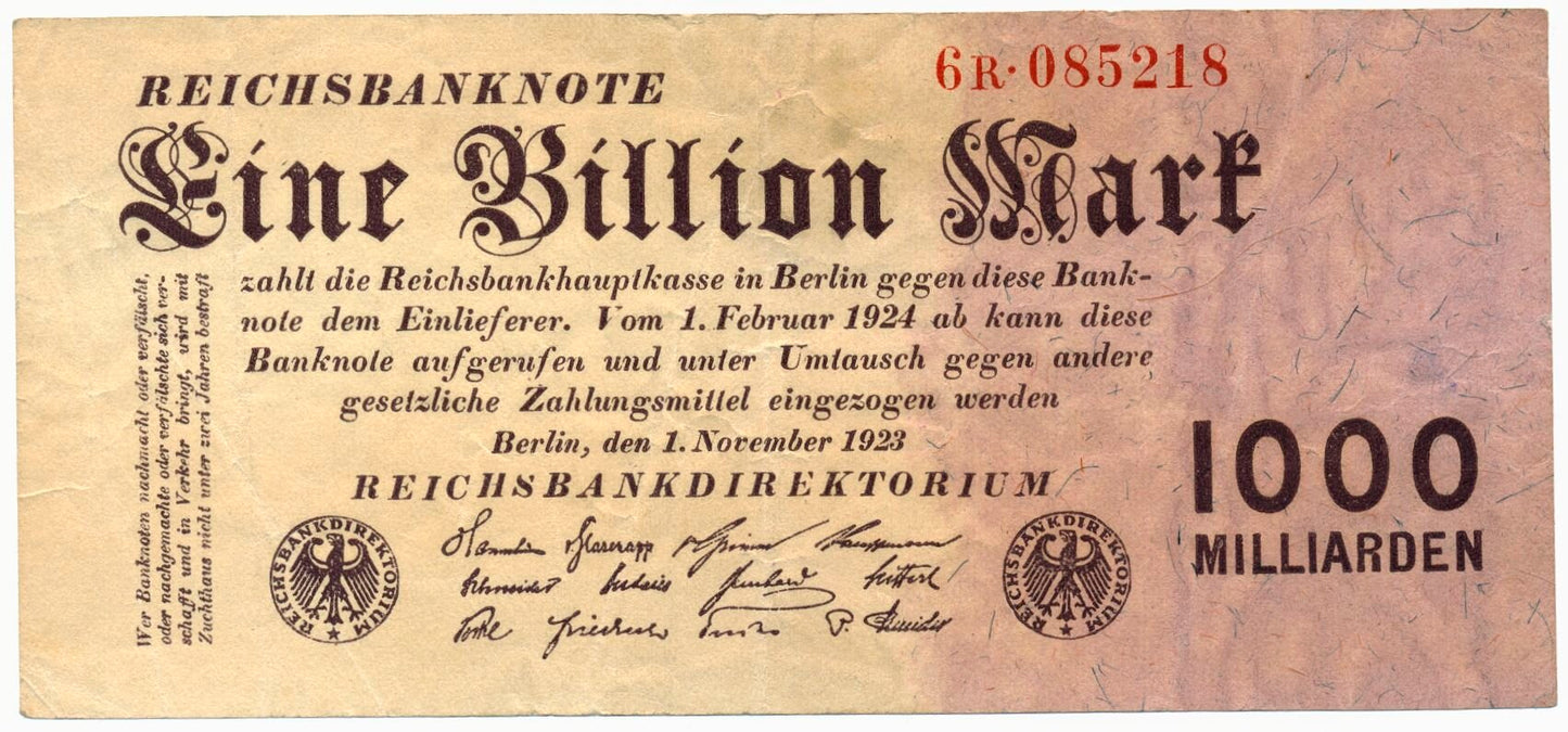 GERMANY P.129 1923 1,000,000,000,000 Mark AVF