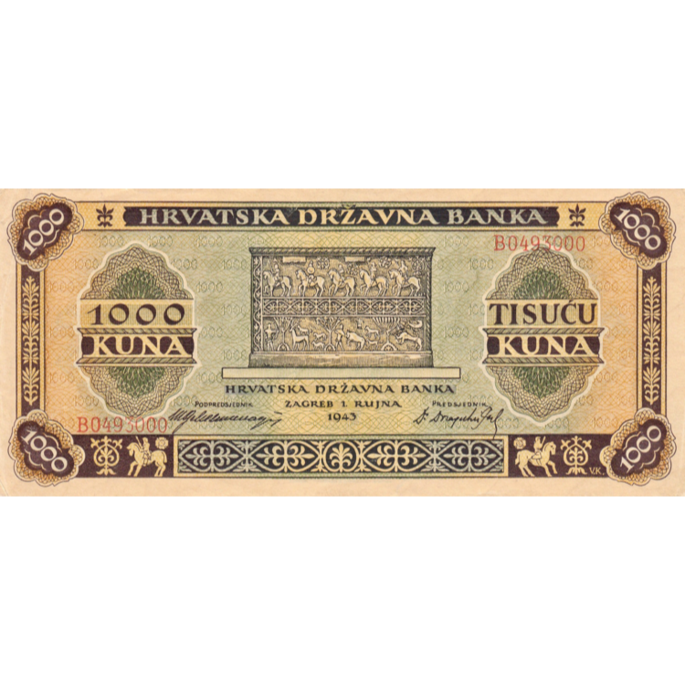 CROATIA P.12a 1943 1000 Kuna AUNC