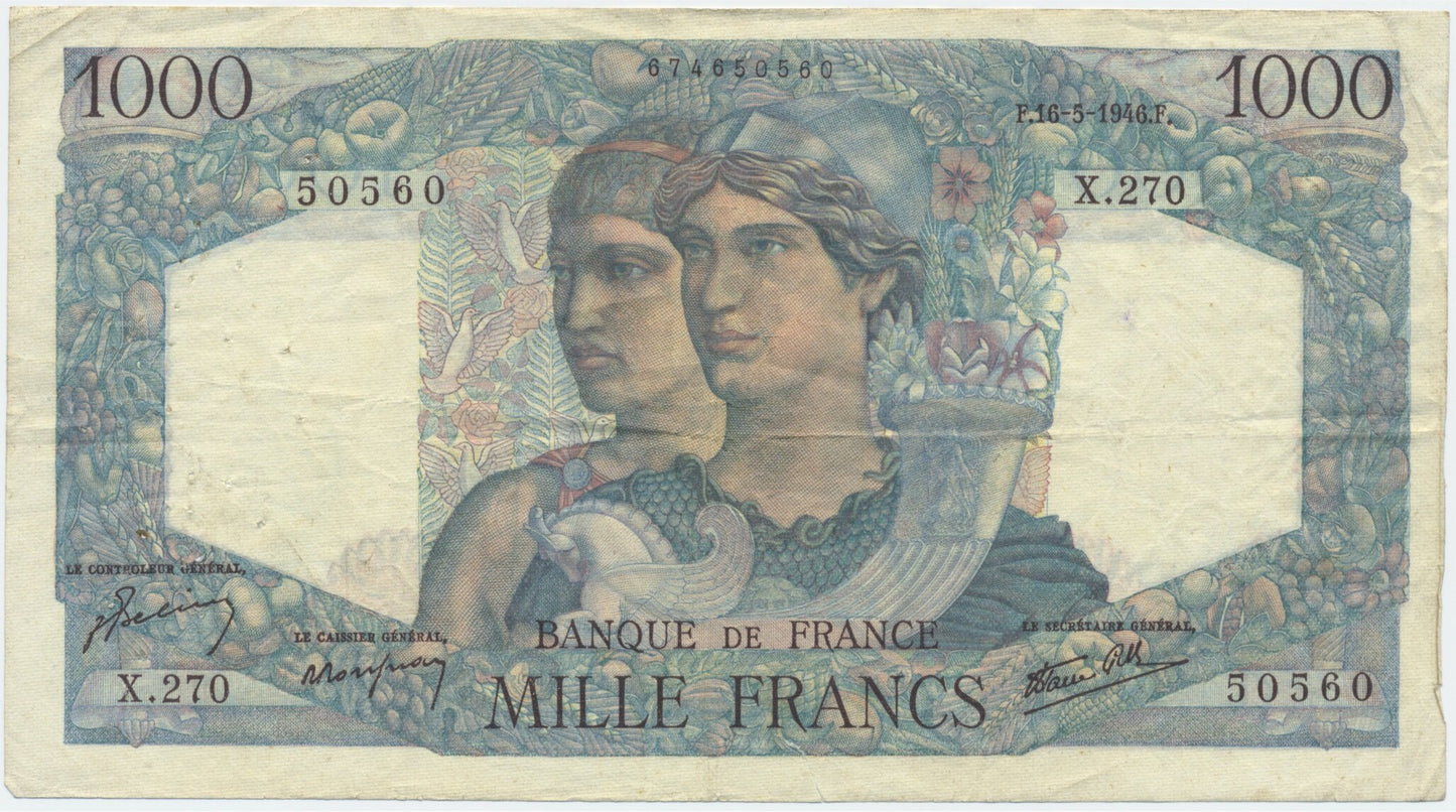 FRANCE P.130a 1946 1,000Fr Belin, Rousseau, Favre-Gilly VF