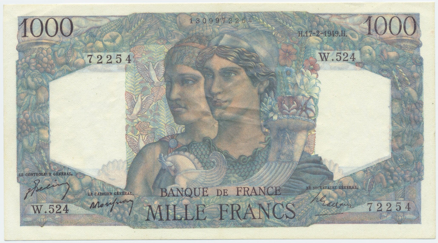FRANCE P.130b France 1949 1,000Fr Belin, Rousseau, Gargam EF
