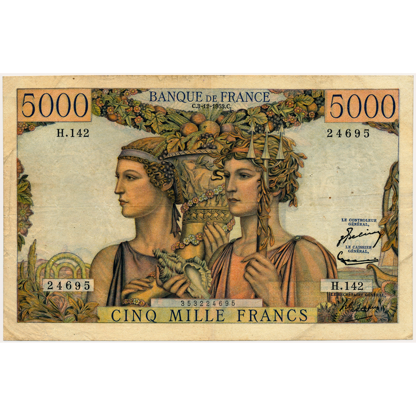 FRANCE P.131c 1949 5,000Fr Belin, Gouin d'Ambrieres, Gargam AVF