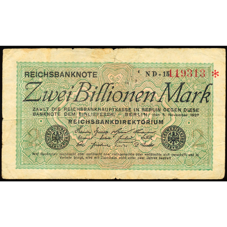 GERMANY P.135b 1923 2,000,000,000,000 Mark AVF