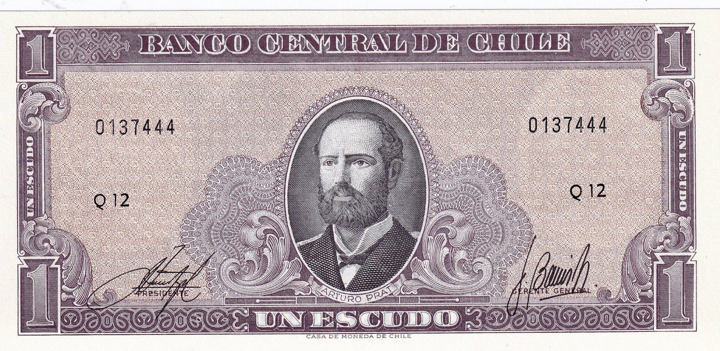 CHILE P.136 1 Escudo 1962 BANKNOTE UNC