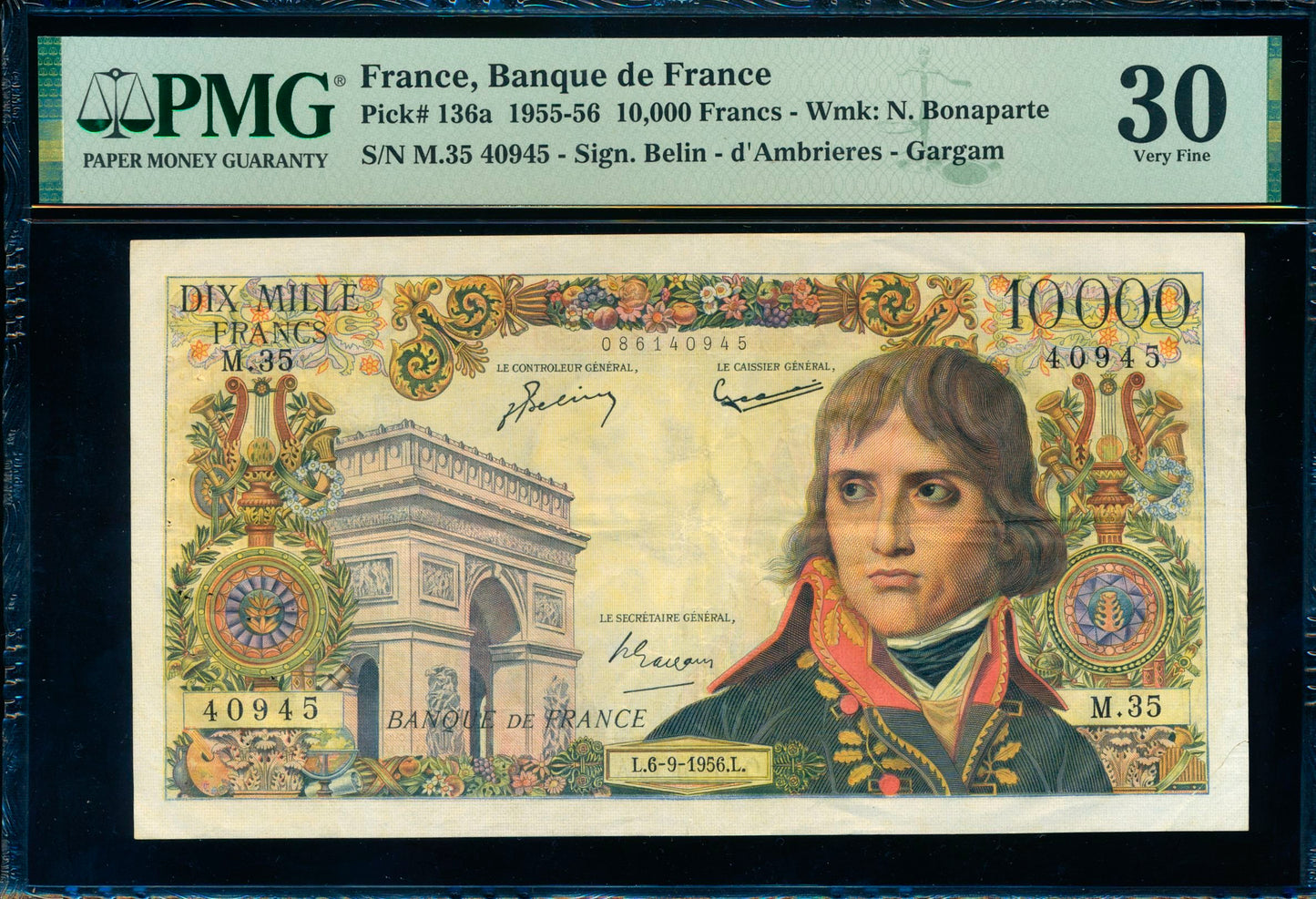 FRANCE P.136a France 1956 10,000Fr Belin, Gouin d'Ambrieres, Gargam VF 30