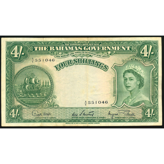 BAHAMAS P.13d 1953 4 Shillings GVF