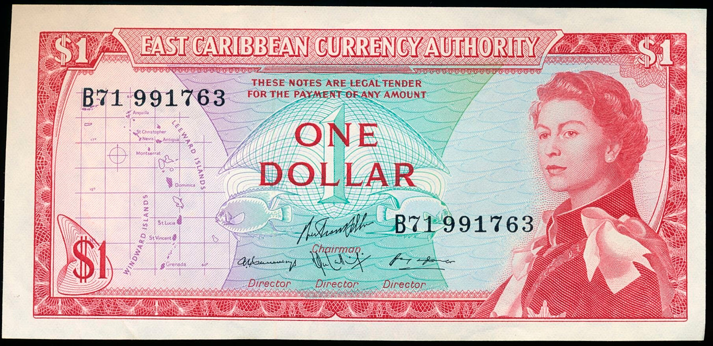 EAST CARIBBEAN P.13f 1965 $1 UNC B71