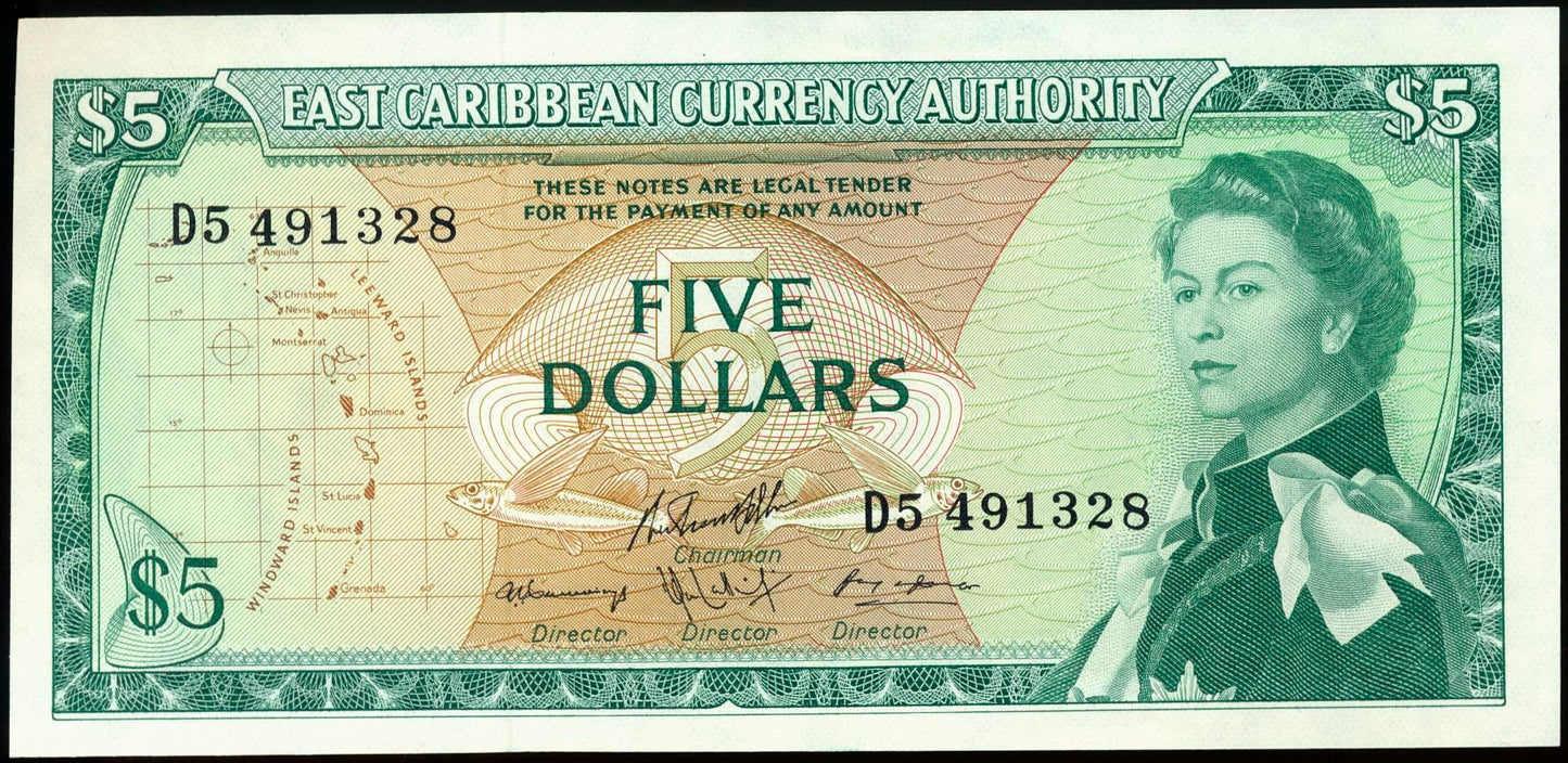 EAST CARIBBEAN P.14h 1965 $5 UNC