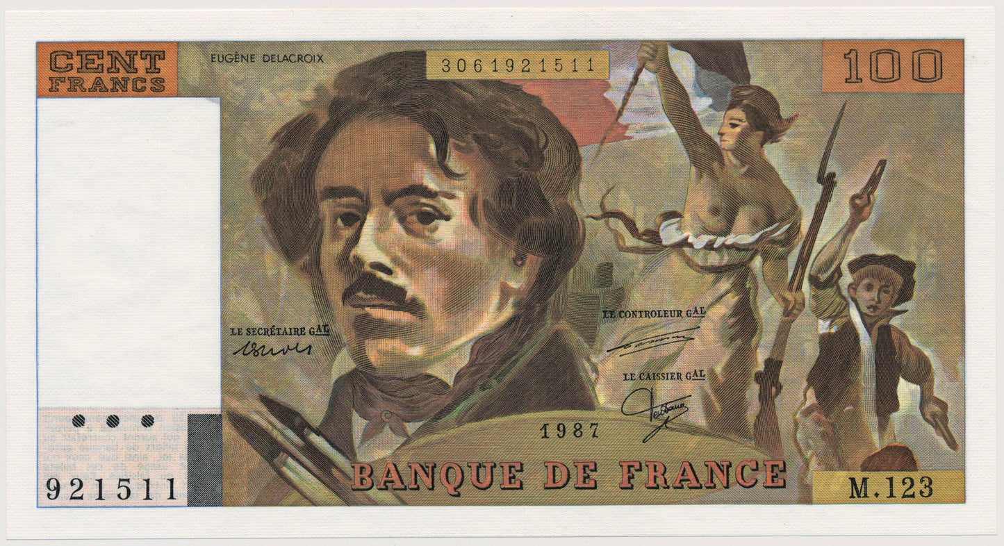 FRANCE P.154c 1987 100Fr Strohl, Ferman, Dentaud AUNC