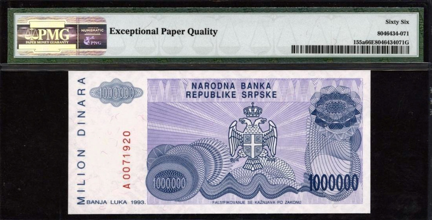 BOSNIA HERZEGOVINA P.155a 1993 1,000,000 Dinara GEM 66 UNC