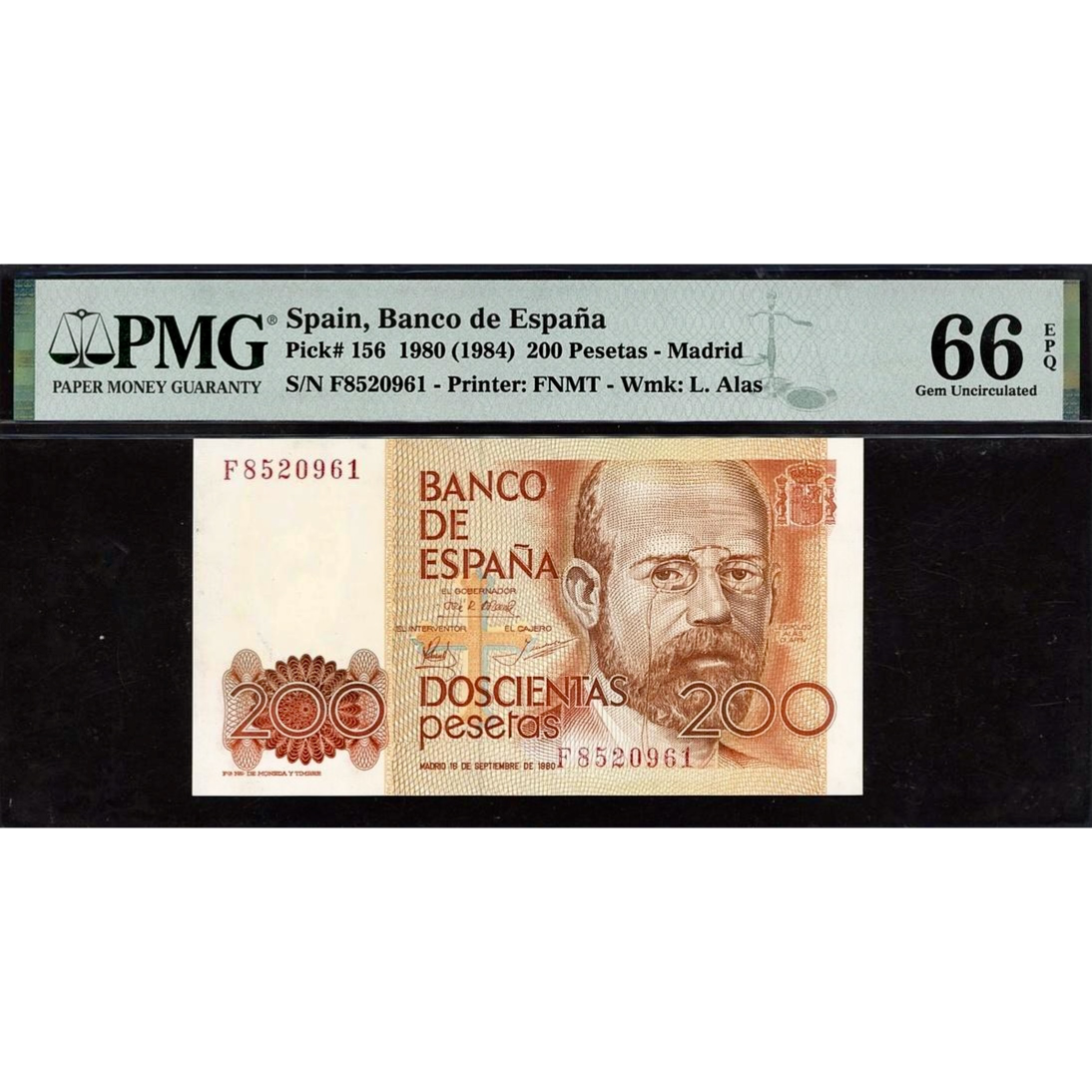 SPAIN P.156 1980 200 Peseta GEM 66 UNC