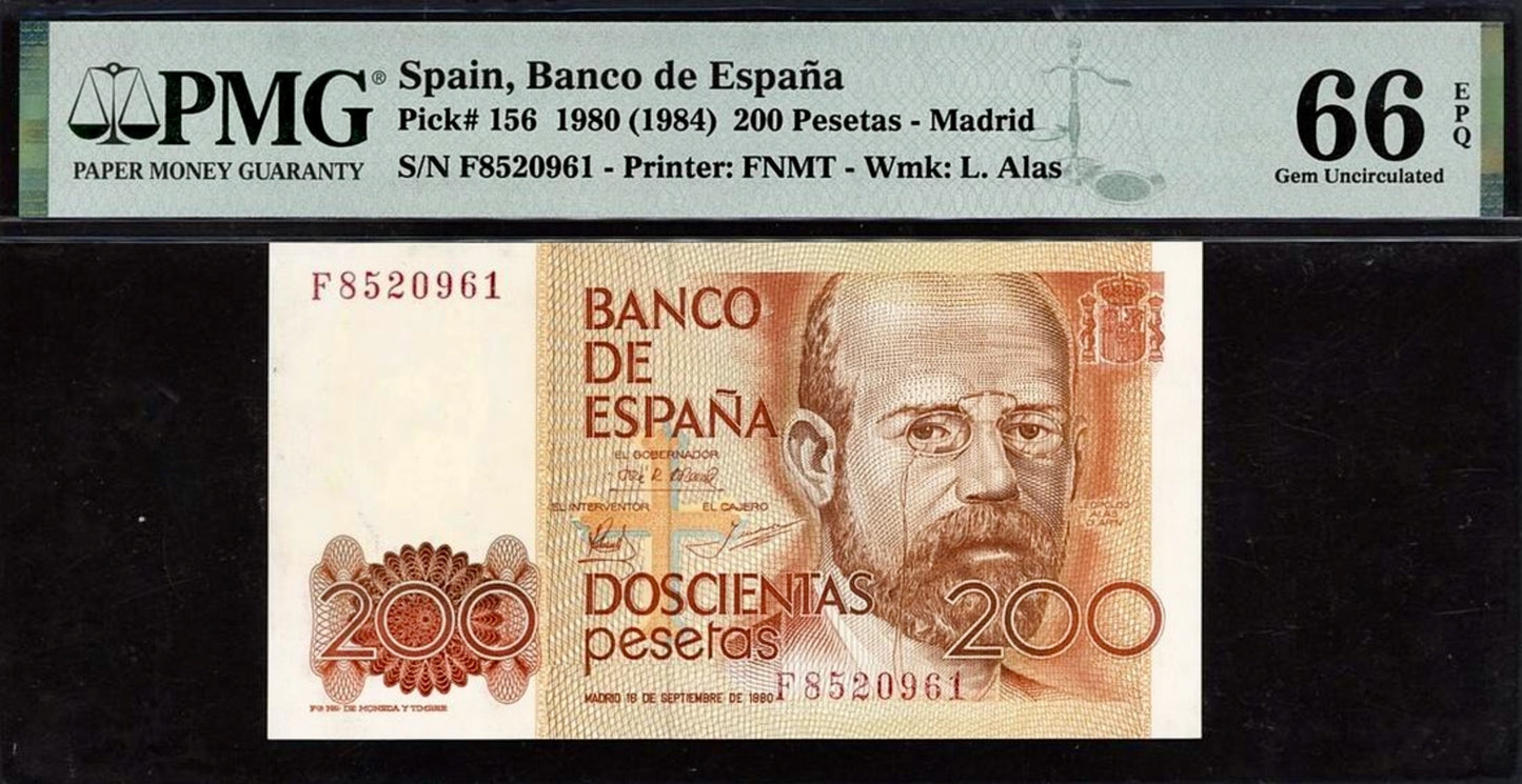 SPAIN P.156 1980 200 Peseta GEM 66 UNC