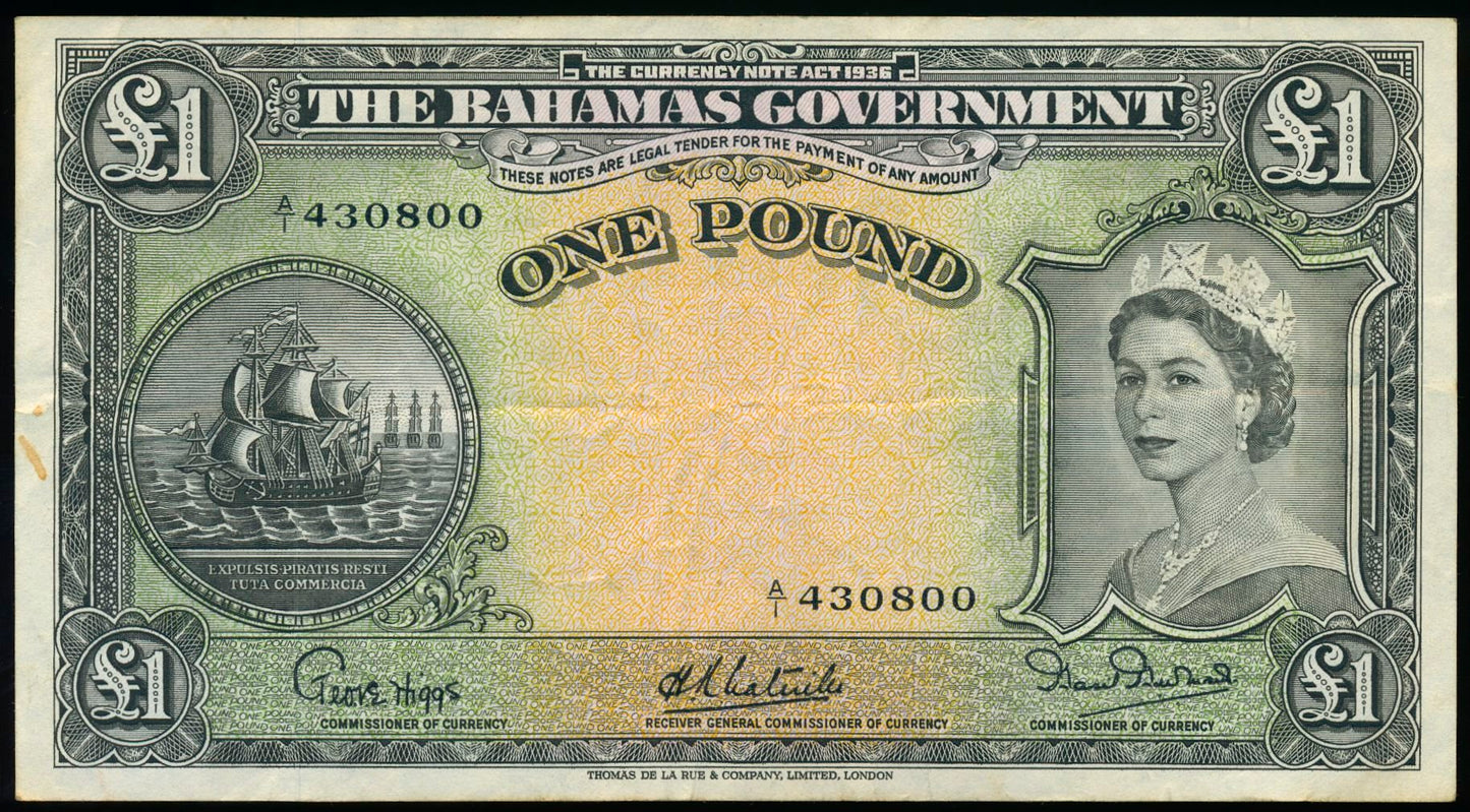 BAHAMAS P.15a 1953 £1 A/1 Choice VF 35