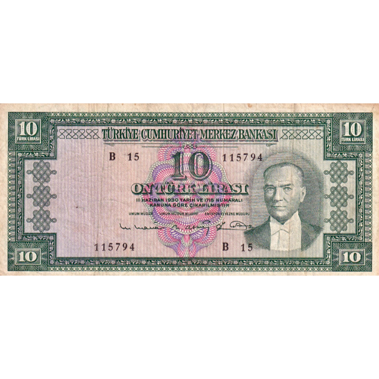 TURKEY P.161 1963 10 Lira VF